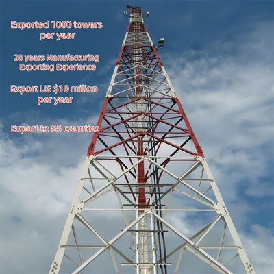 هيكل برج فولاذي زاوي ثلاثي الأرجل، برج مثلثي بانحدار متساوٍ أو متغير ومقطع عرضي من الفولاذ الزاوي للاتصالات