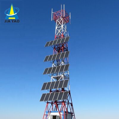 15 22 38M برج اتصالات شبكي شمسي زاوي ذو 4 أرجل خارج الشبكة مع فولاذ مجلفن وبطارية احتياطية للاتصالات في حالات الطوارئ