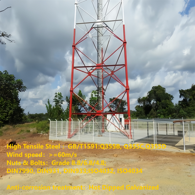 35M 55M 3 Leg Tubular Impact Resistant Lattice Tower For Way Railway Side Vibration Prone Environment