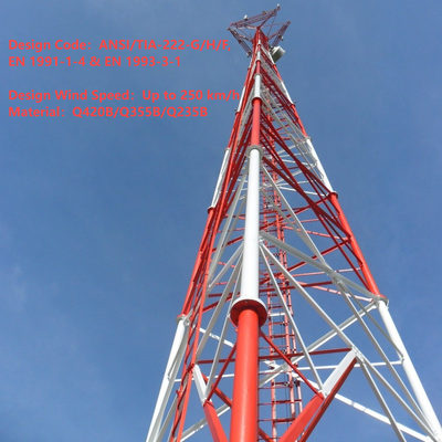 برج شبكي فولاذي أنبوبي ذو 3 أرجل عالي الدقة لمحطة قاعدة 4G 5G 20m 30m 45m 60m صاري اتصالات مقاوم للرياح مجلفن بالغمس الساخن