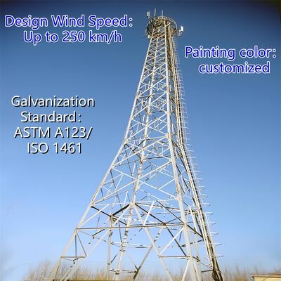 برج الاتصالات الفولاذي الزاوي من الدرجة الرابعة ذو الأرجل ANSI/TIA-222 صاري شبكي قياسي لتركيب هوائي الراديو والتلفزيون
